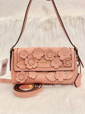 Coach CDY43 Etta Small Flap Shoulder Bag With Floral Applique Light Pink NWT